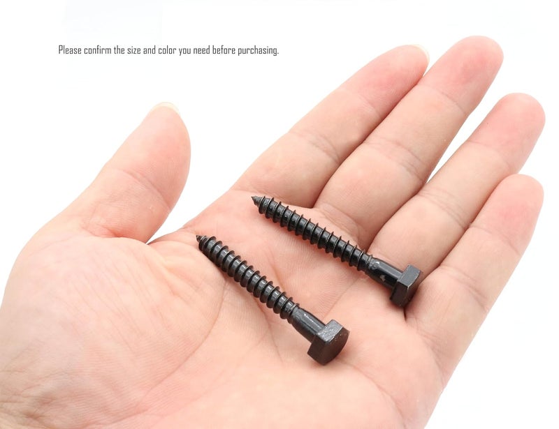 LBY 20 قطعة من براغي اللاغ، 1/4" × 2" براغي لاغ برأس سداسي (مع غسالات)، براغي خشبية ثقيلة لتحسين السطح والتثبيت الهيكلي، فولاذ مقاوم للصدأ 304، (أسود) - Image 2